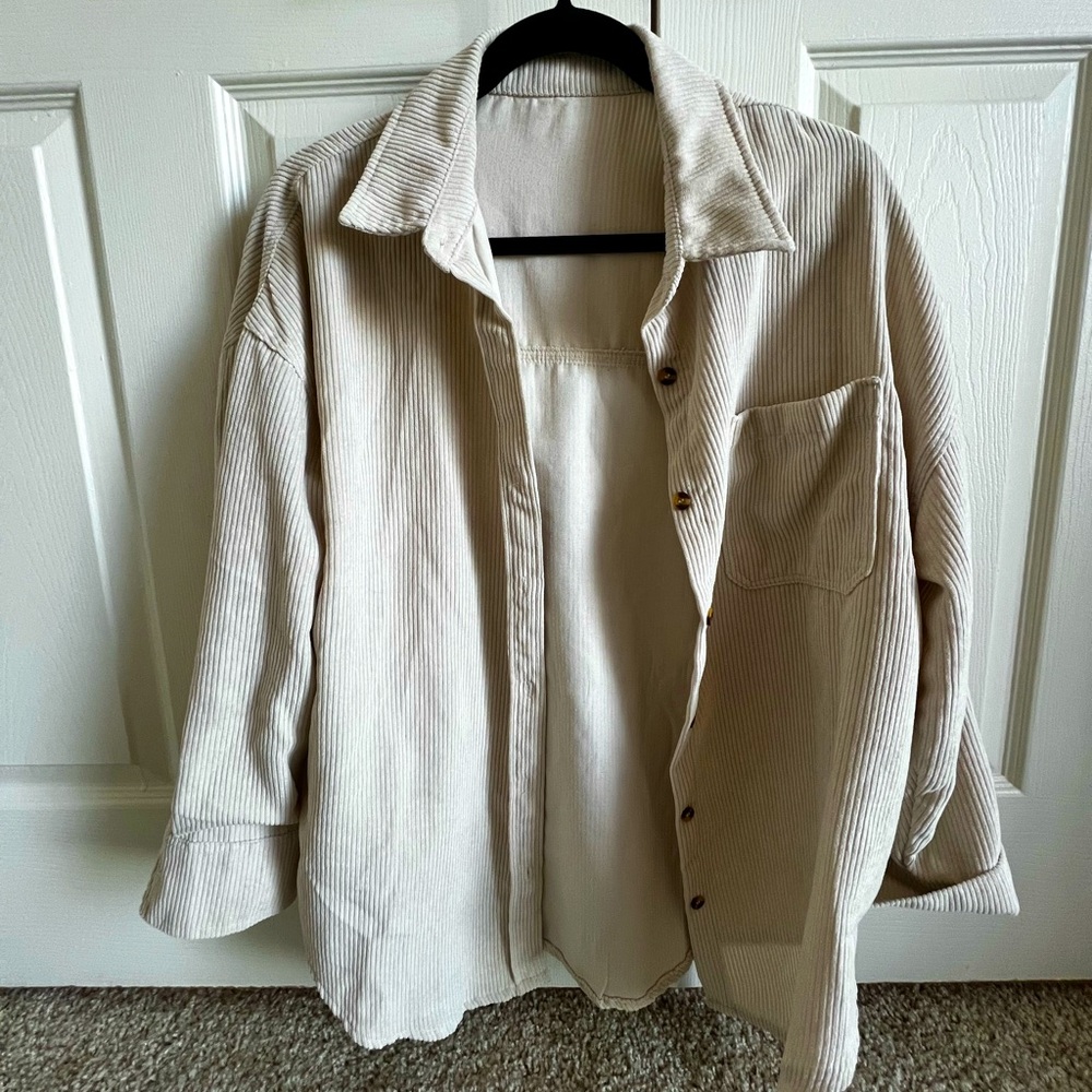Ribbed Cream Button Down Shirt